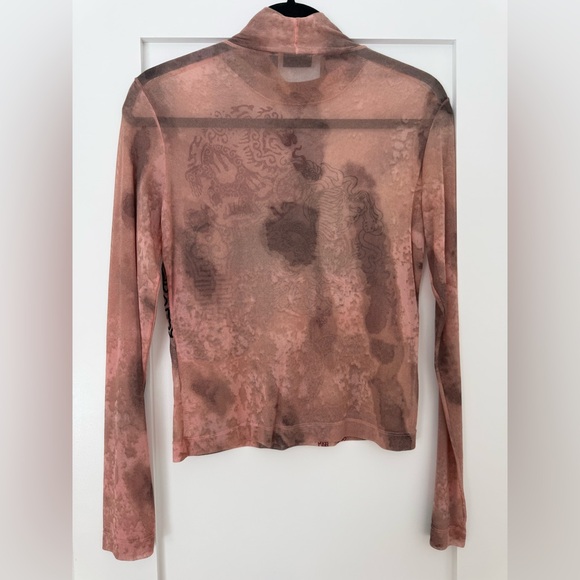 MEXX Mesh Dragon Tattoo Top Sheer Y2K Long Sleeve - Picture 2 of 4